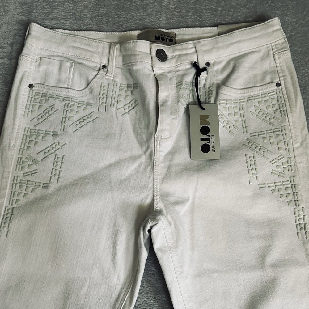 Topshop White Studded MOTO Jeans W32 L30 Indie Streetwear Biker Skinny Pants NWT